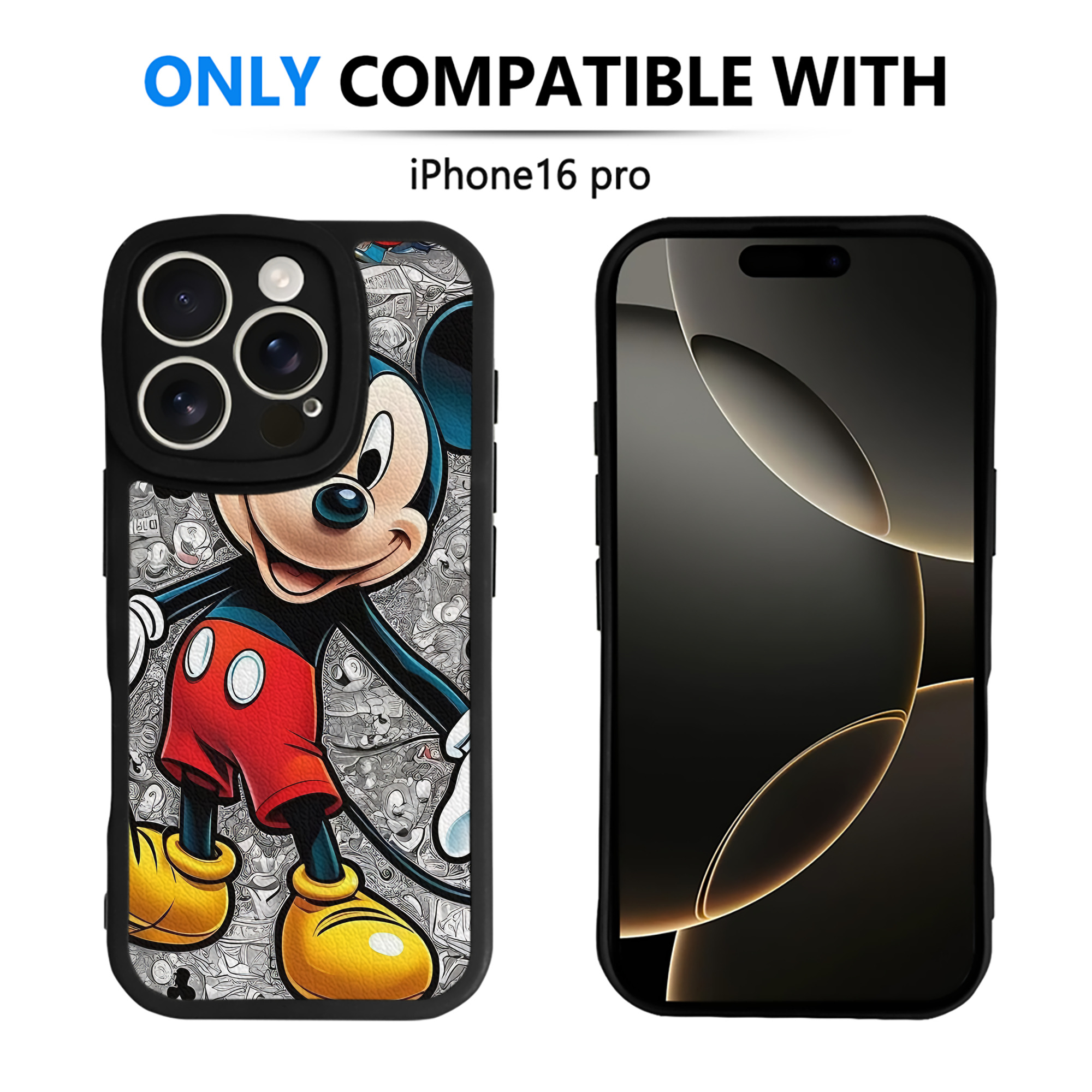 （画像用） ミッキーマウス Mickey Mouse 【iPhone 16シリーズ対応】シリコンスマホケース（レザー調） 材質：シリコン